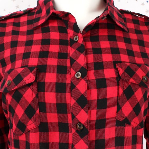Plaid Shirt Dress with Belt Red Black - Picture 4 of 10